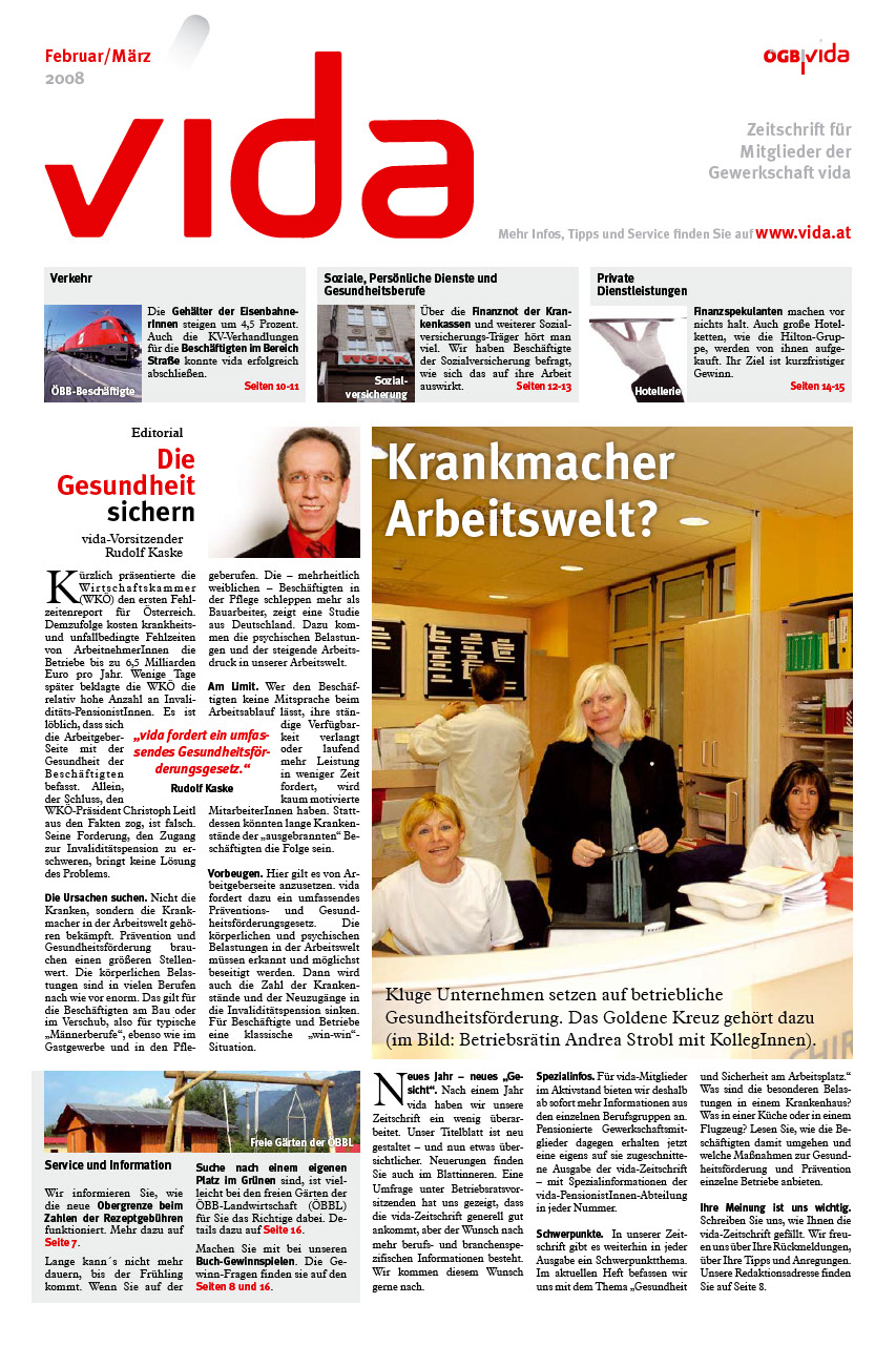 vida Magazin 1/2008 - Gesundheit und Sicherheit am Arbeitsplatz. 